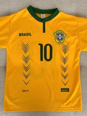 Brazil National Team #10 Boys Yellow Soccer Jersey